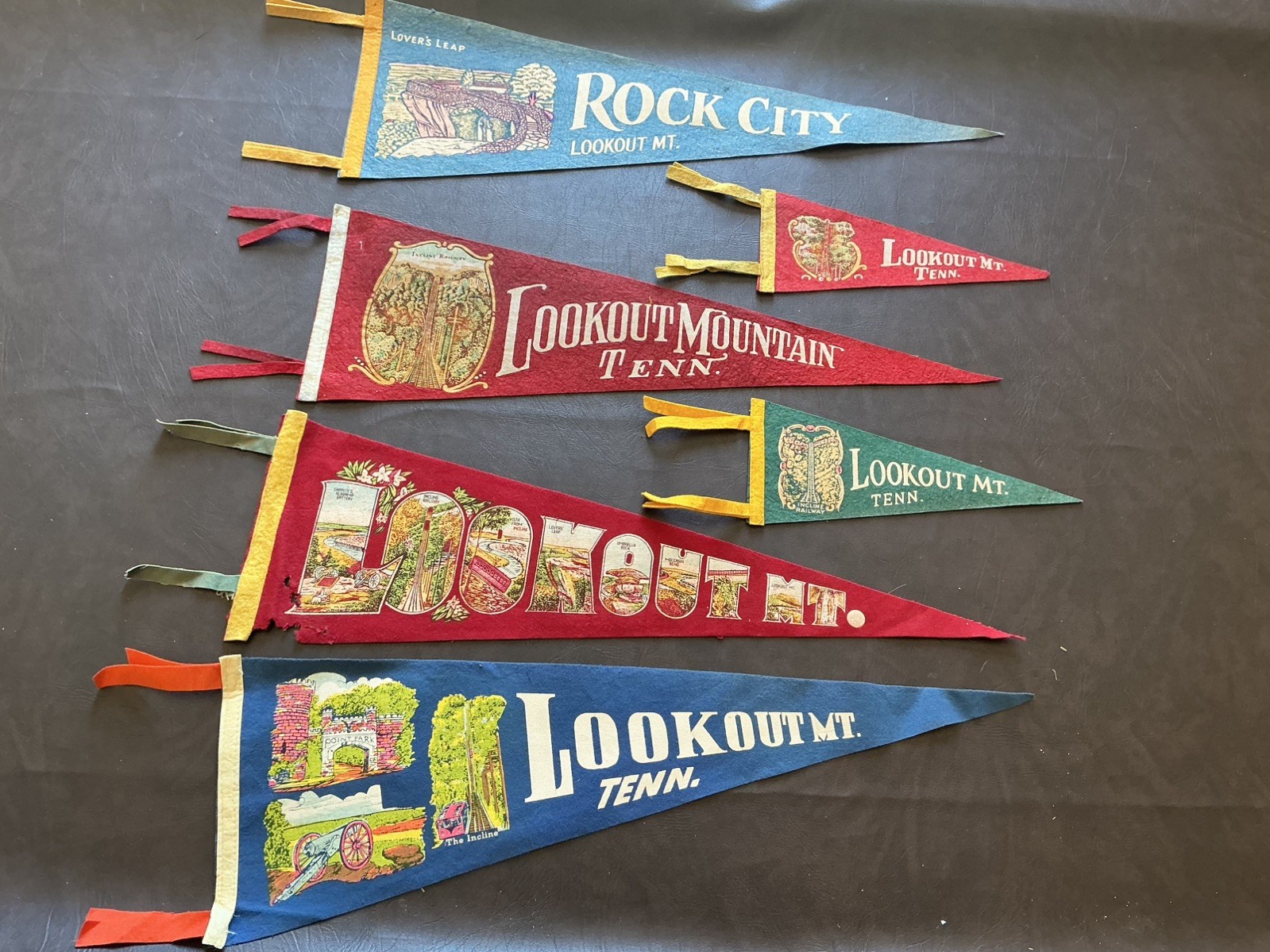 Vintage lot of 6 Lookout Mountain Rock City Pennants 