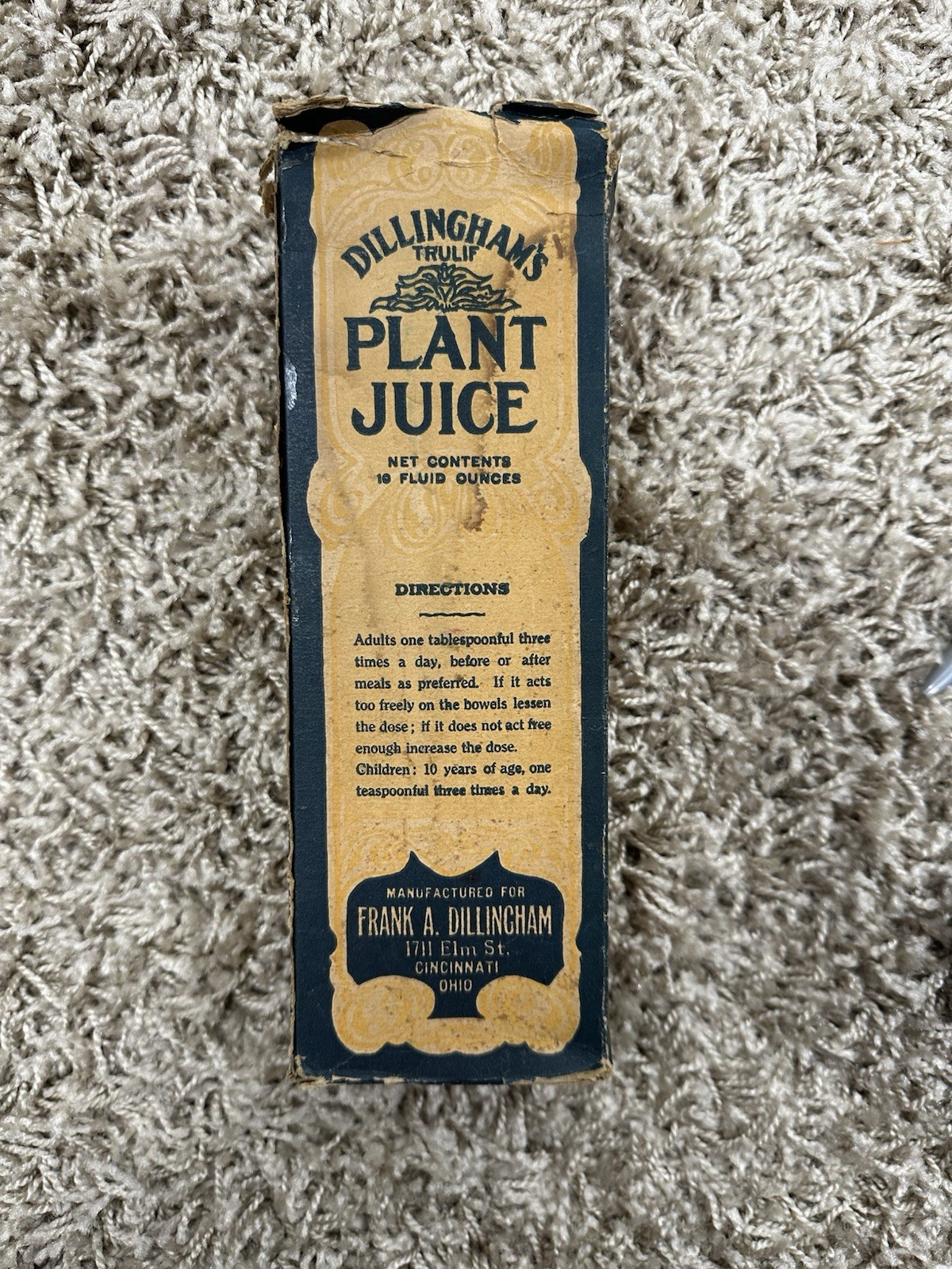 Vintage Dillingham’s Trulif Plant Juice Medicine Bottle In Original Box 10”