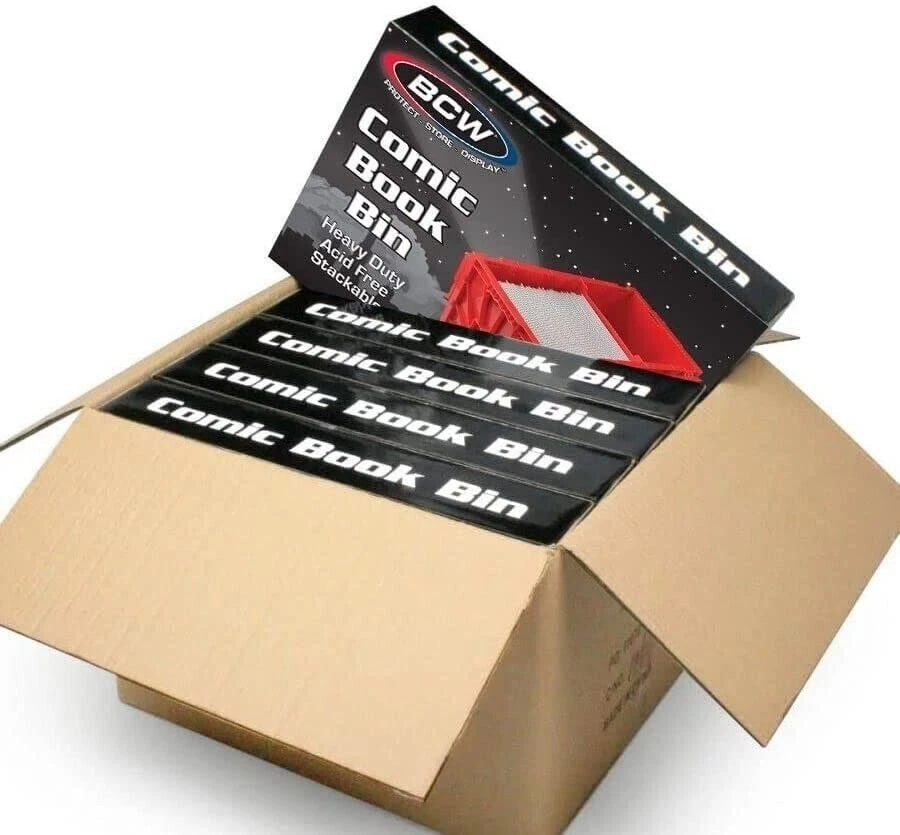 5 BCW Red Comic Book Bins Heavy Duty Stackable Plastic Box Holds 150 Bagged New
