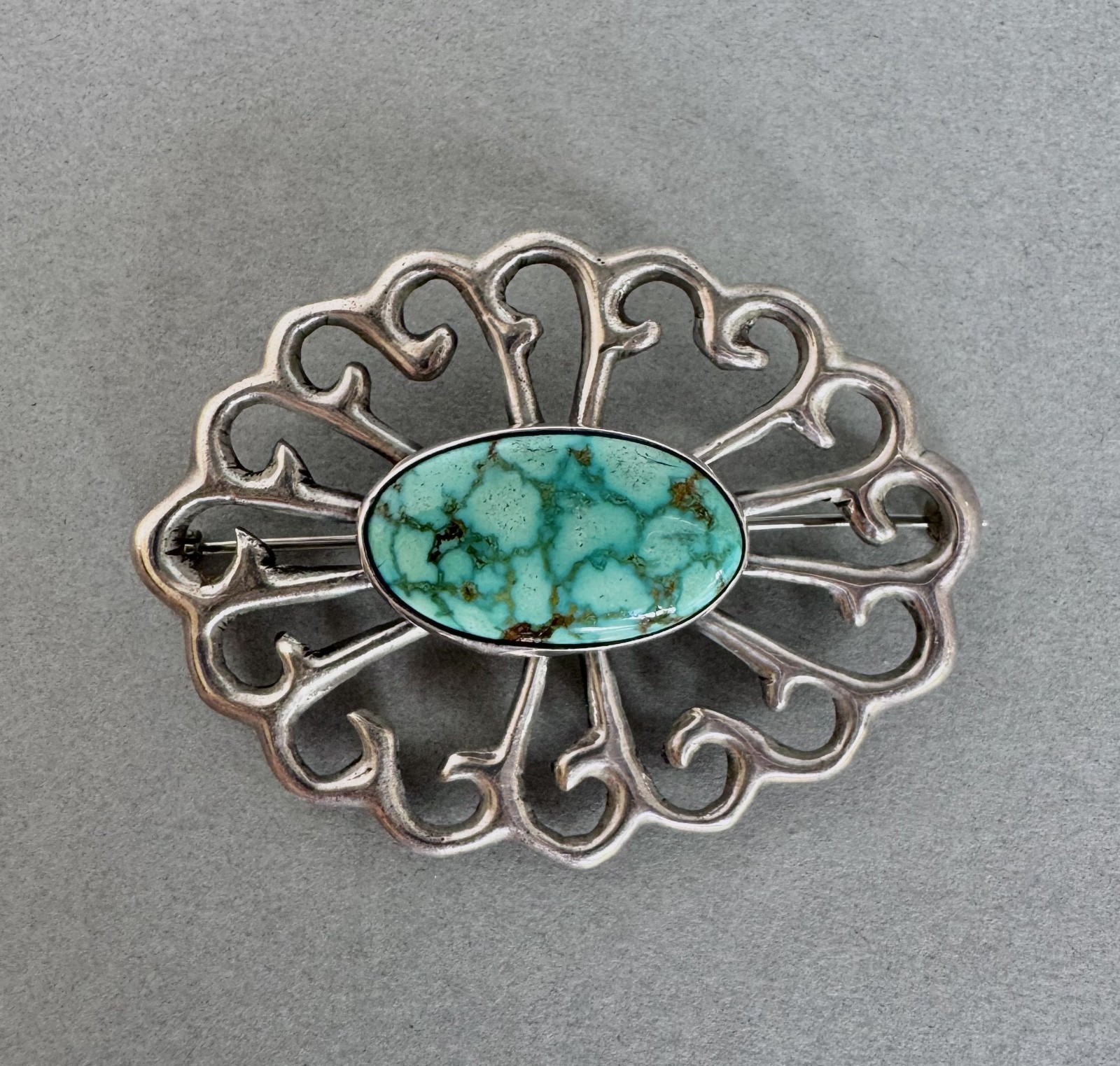 Vintage Navajo Sterling  Silver Turquoise Pin