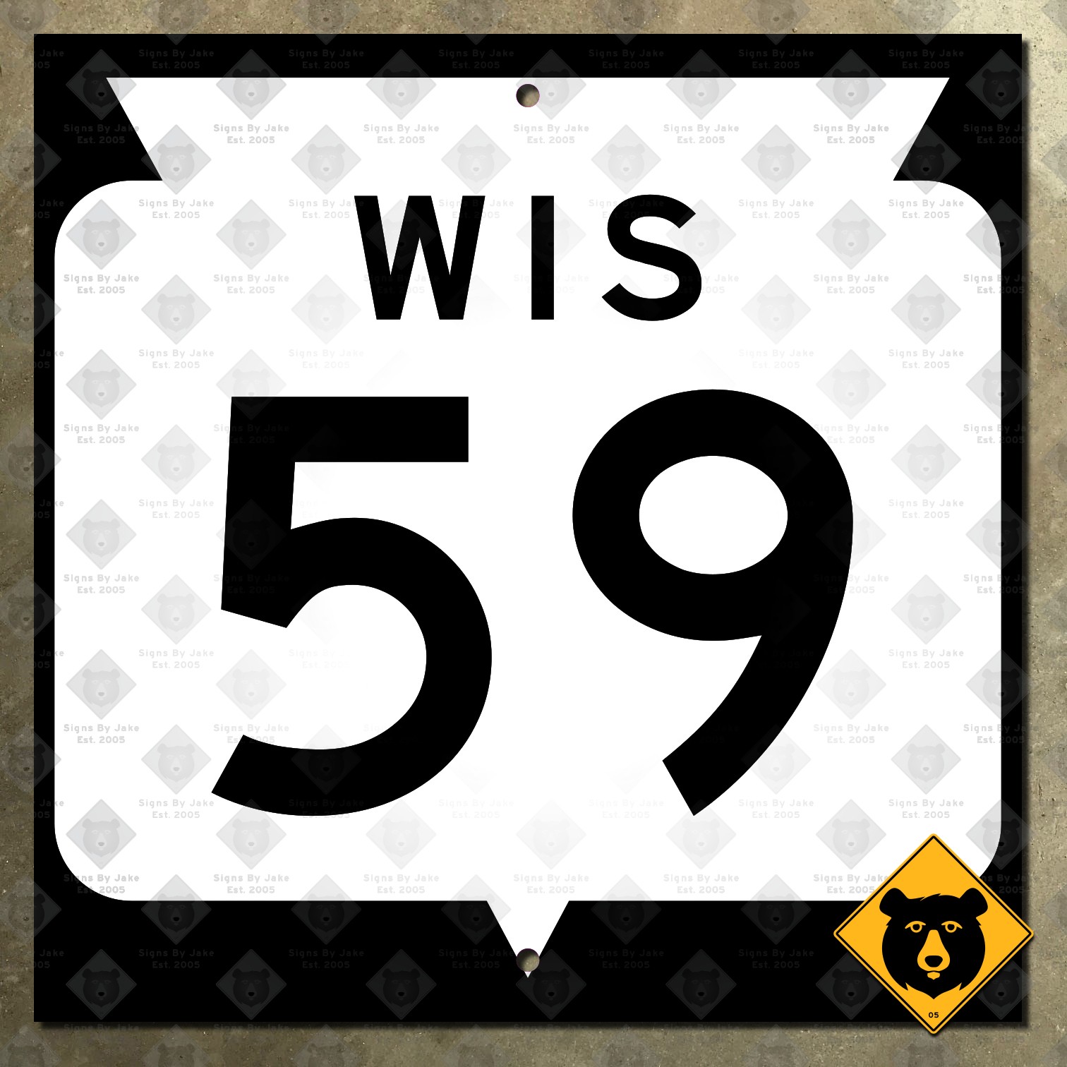 Wisconsin Highway 59 route marker road sign 1965 Milwaukee Waukesha 12x12