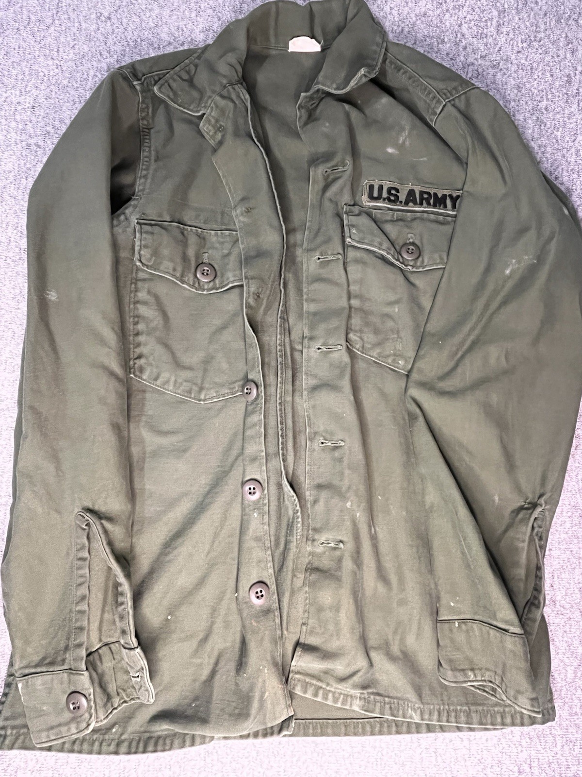 Vintage 60s Vietnam War US Army OG-107 Cotton Sateen Utility Shirt 41.5x33