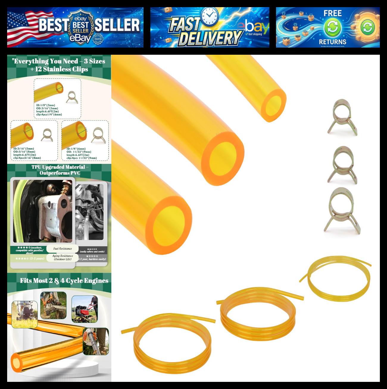 Premium TPU Fuel Line Kit 3 Sizes (3mm ID/5mm OD, 5mm ID/8mm OD, 6mm ID/9mm OD),