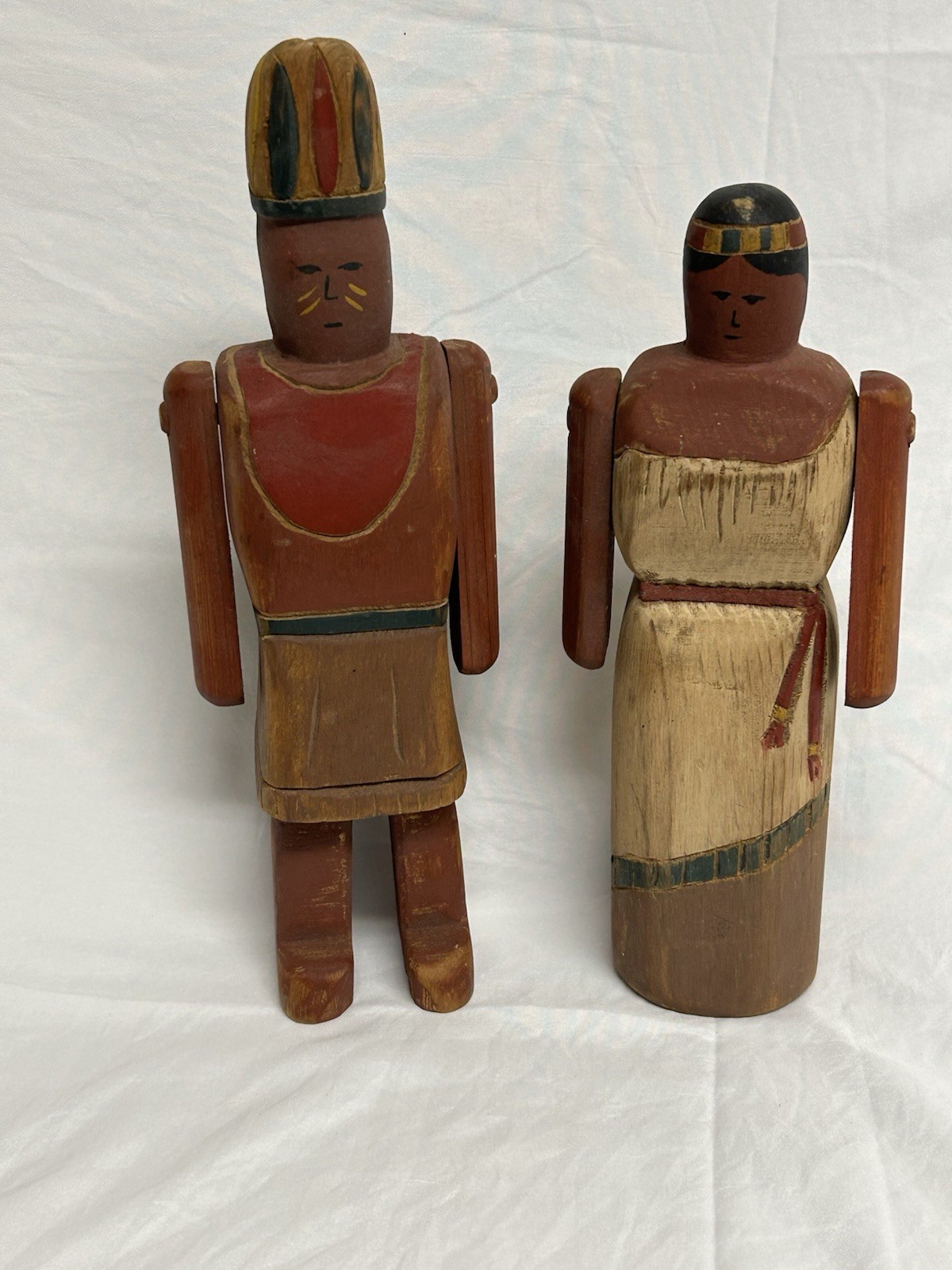 Vtg Wolf Creek Folk Art Wooden Indian Figurines Signed Karen Rankin 1988