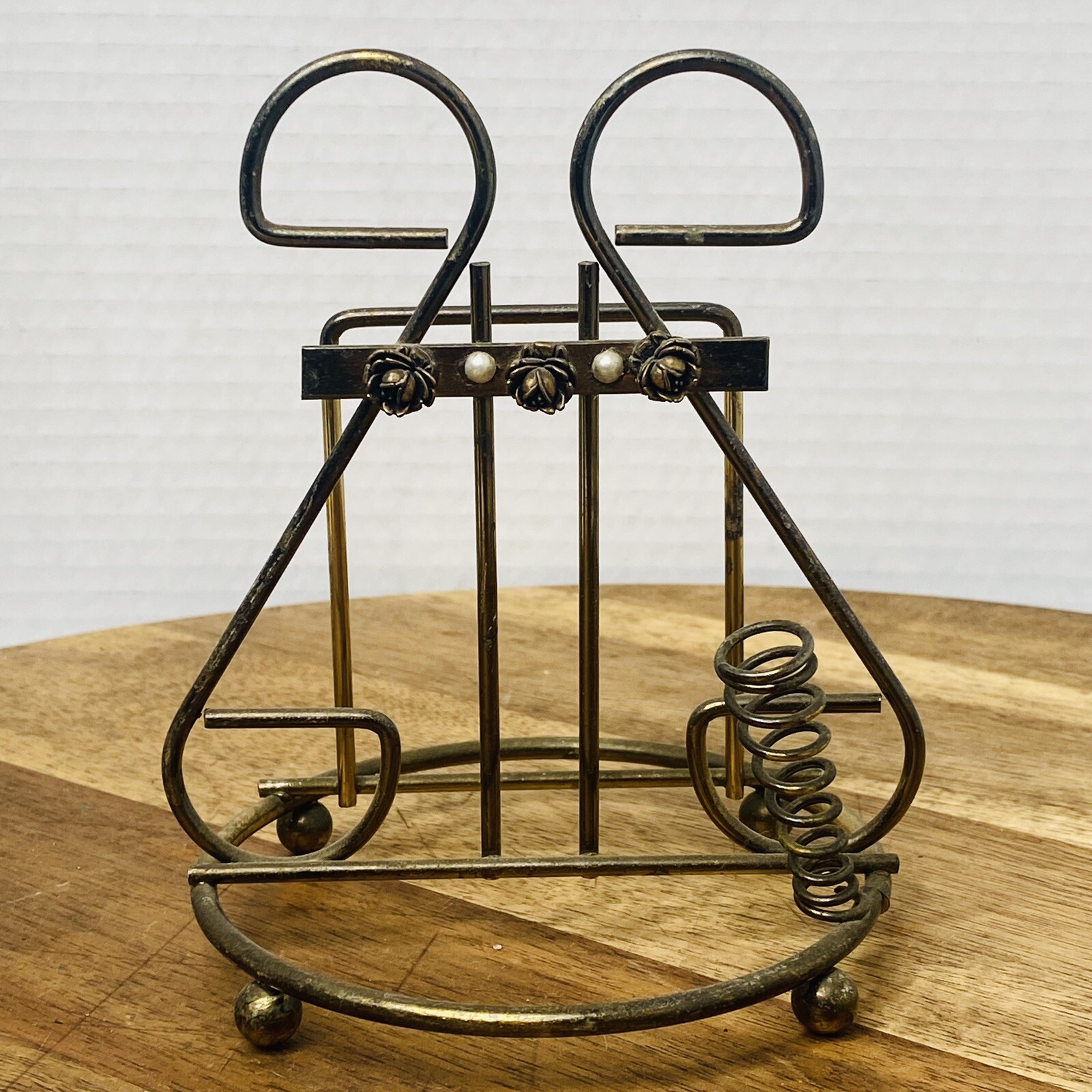 Vtg 1950s Letter & Pen Metal Holder Roses \