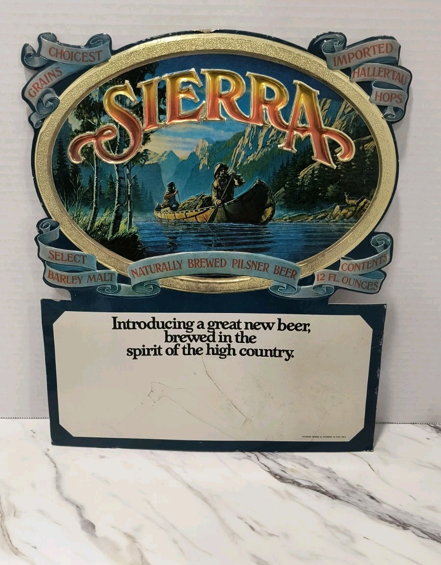 RARE SIERRA BEER EMBOSSED FOIL OVER CARDBOARD SIGN PITTSBURGH BREWING CO. BAR 