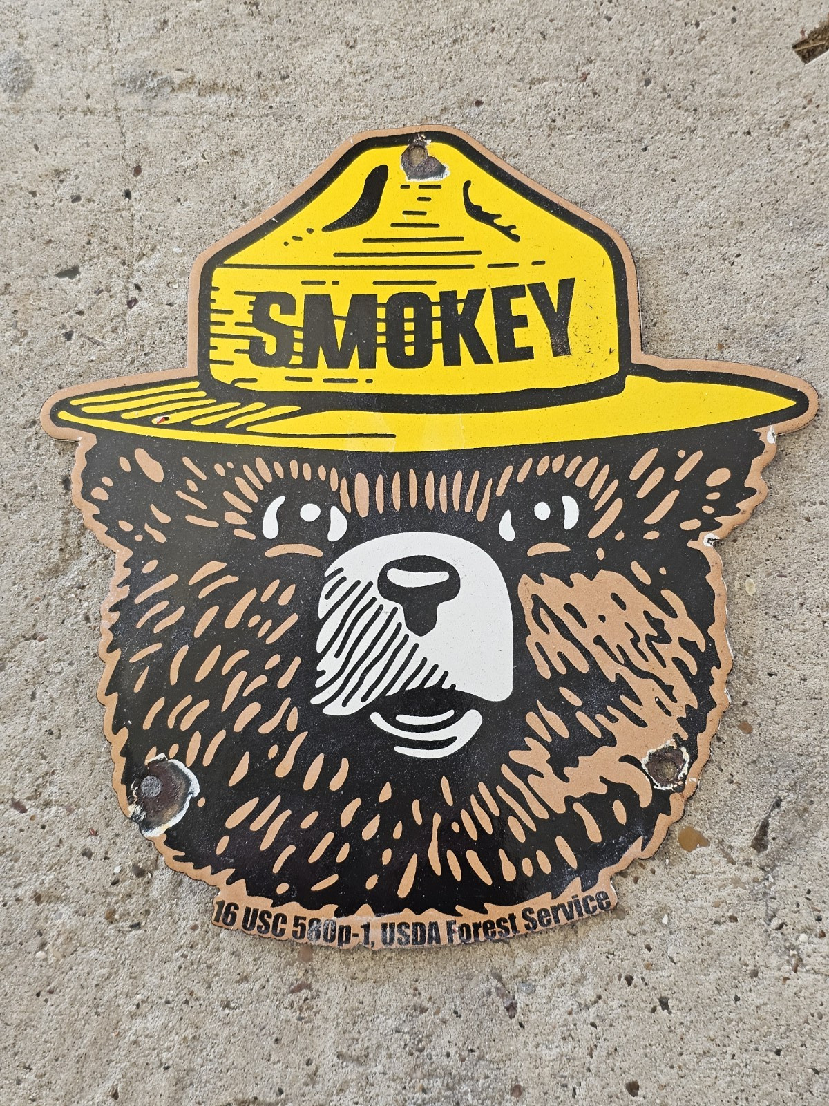 VINTAGE 1950\'S SMOKEY THE BEAR FOREST SERVICE PORCELAIN  SIGN 10\