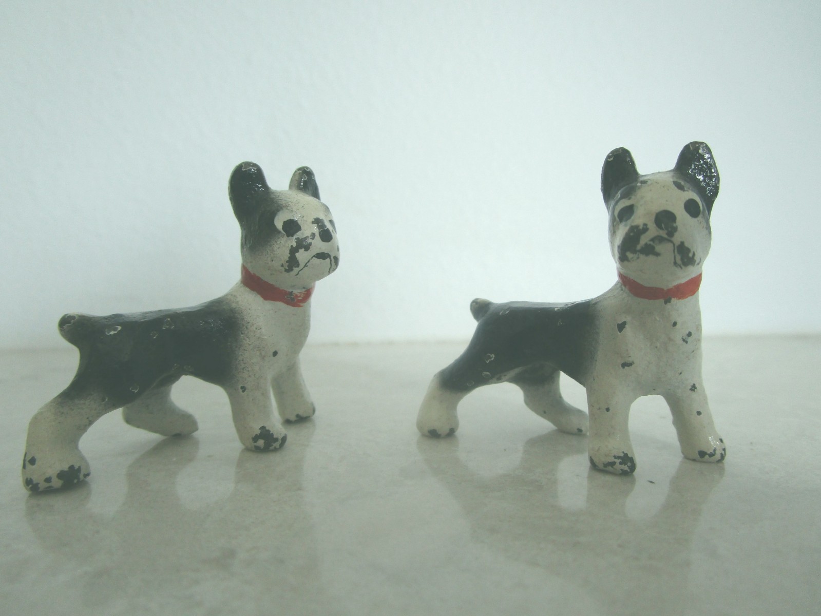 2 Antique Miniature Cast Iron Boston Terriers, 1  1/2\