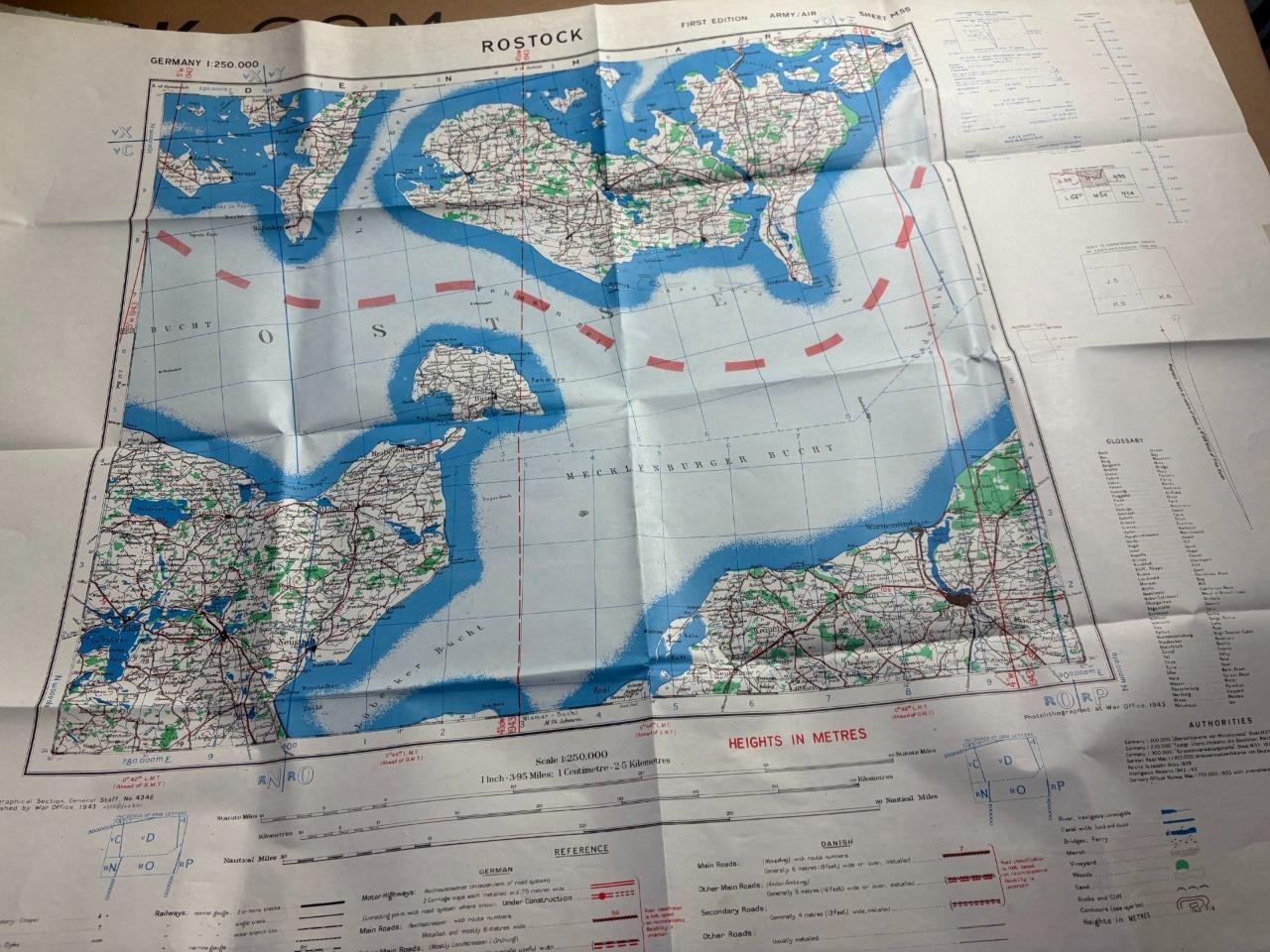 Rostock Germany WWII Map GSGS Sheet 1:250,000 Army/Air War Office 1944