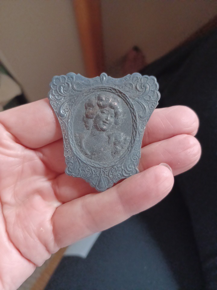 Vintage Victorian Lady Head Hat Pin Metal Rare 