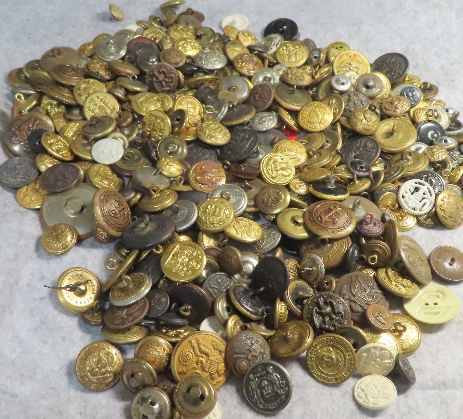 Large Lot of 363 Uniform Type Buttons 3.5 Pounds