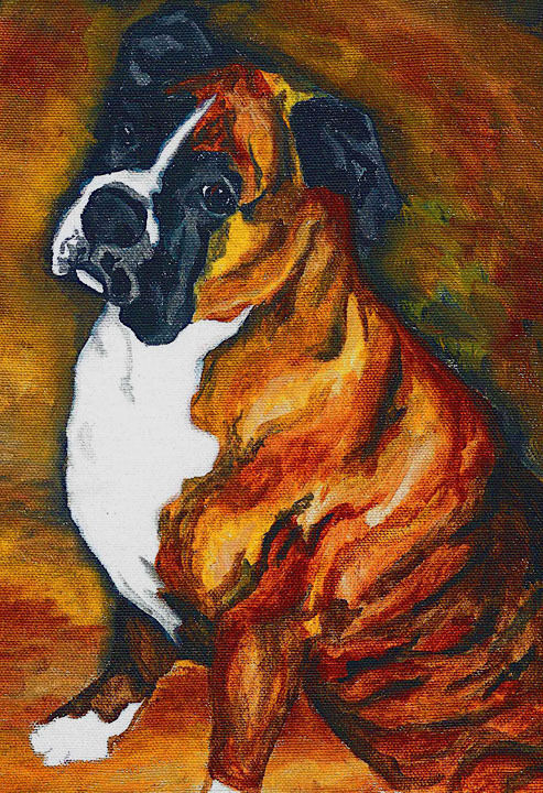 13x19 BOXER BRINDLE Big Signed Dog Art PRINT of Original Oil Painting by VERN