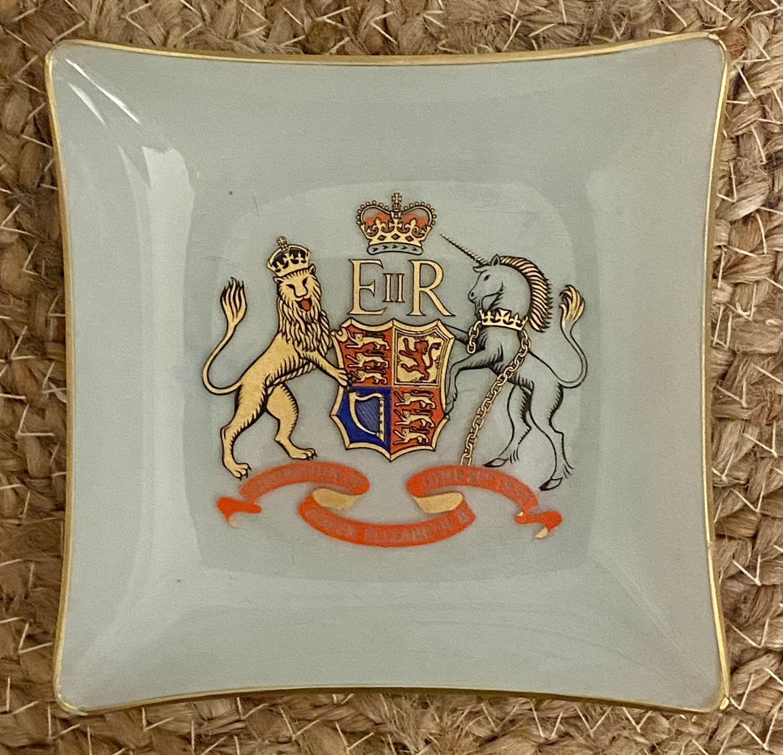 Vintage 1953 Queen Elizabeth II Coronation Trinket Dish Square Souvenir 4.5\