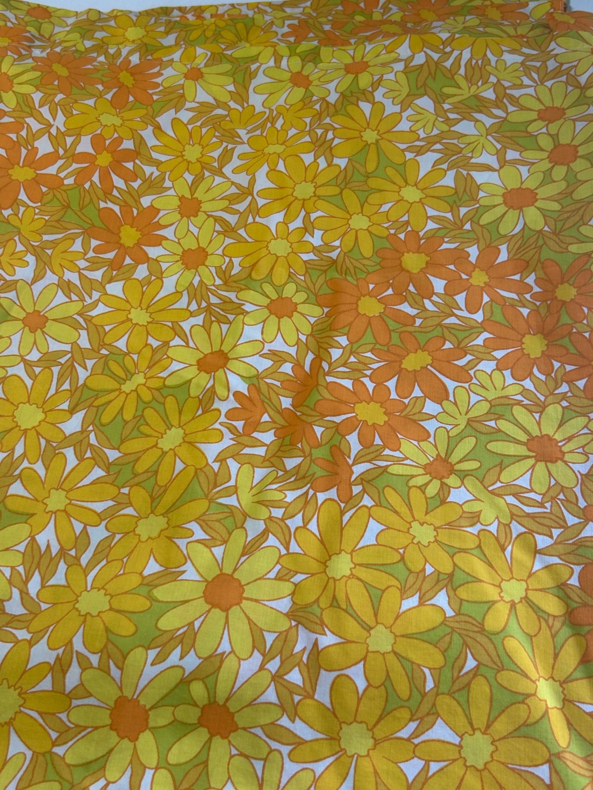 Vintage 1970s Fashion Manor Orange Yellow Flower Power Double Flat Sheet 81x104