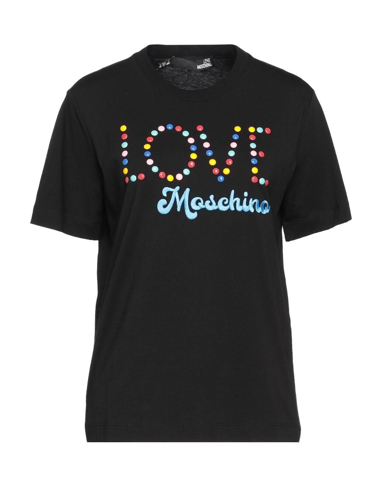 NWT LOVE MOSCHINO Women\'s Logo Bead Embellished Tee Black SZ 38/S $204
