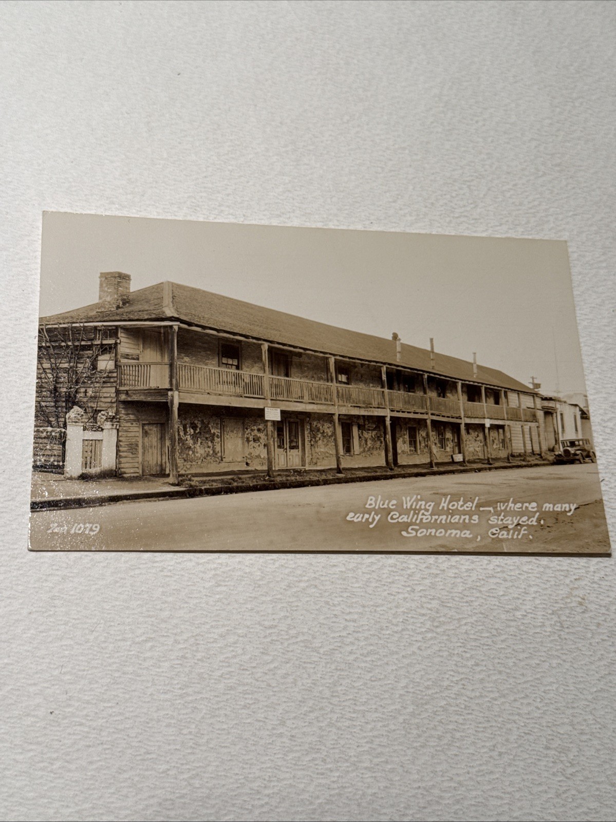 Vintage Real Photo Postcard Rppc Blue Wing Hotel Sonoma California Automobile