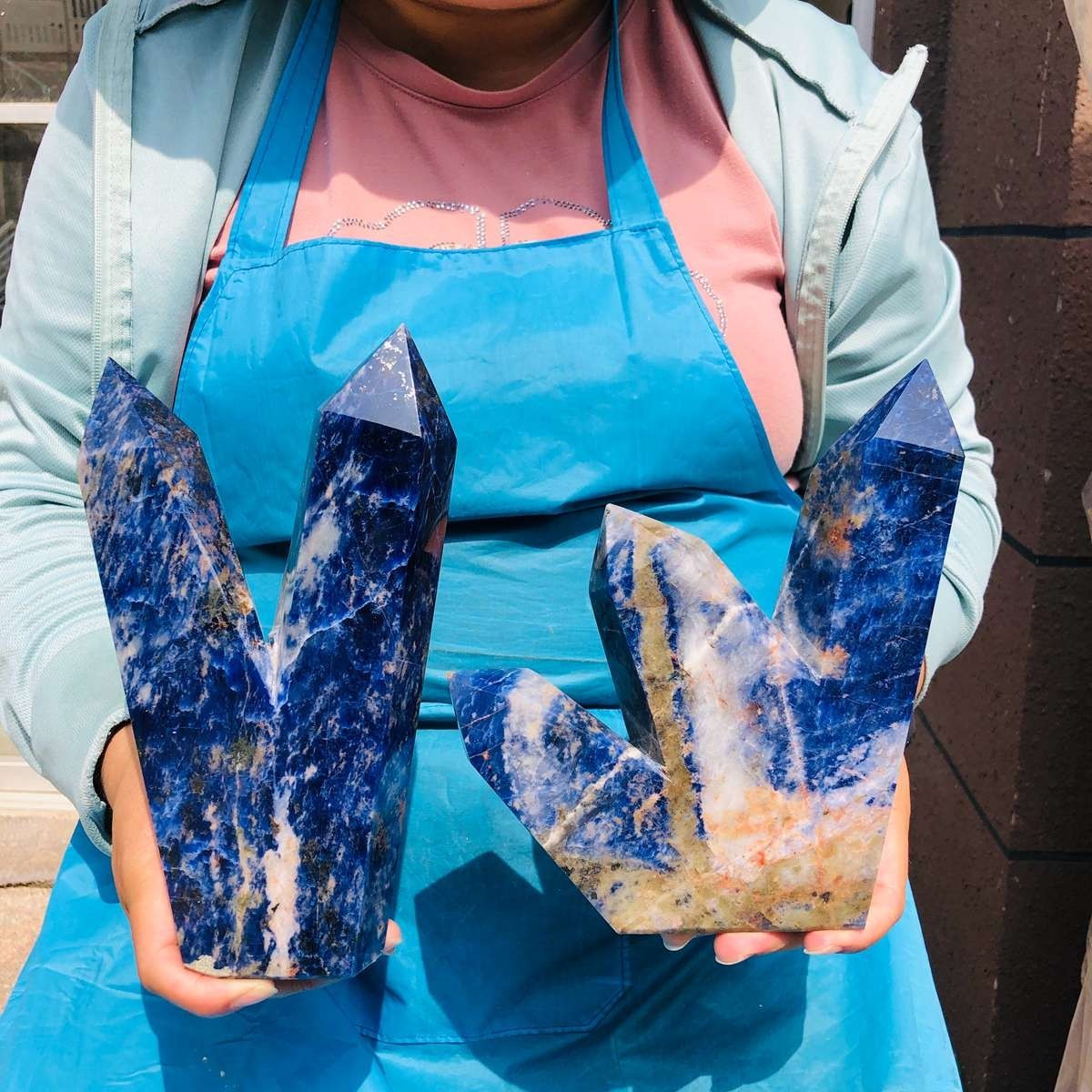 2 pieces 6.66LB Natural Blue Vein Stone Crystal Multi Pointed Pillar Heals 2244