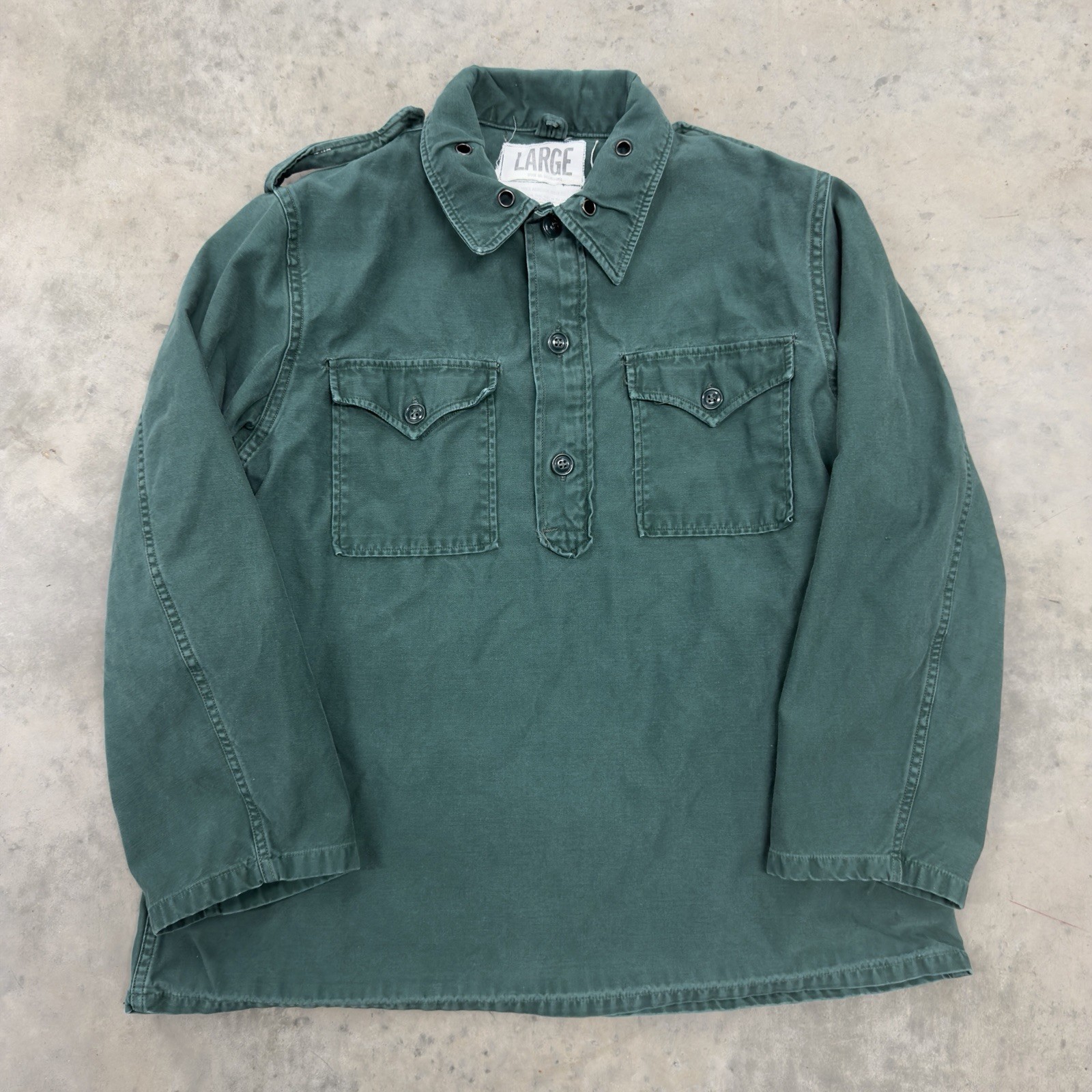 Vintage 60s US Military Aggressor Pullover Shirt Jacket Large Green