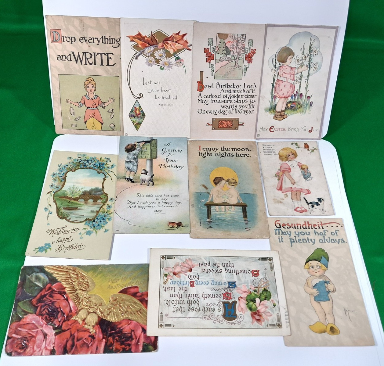 Lot of 11 vintage antique postcards 1900s-1910s Embossed Easter Birthday Comic
