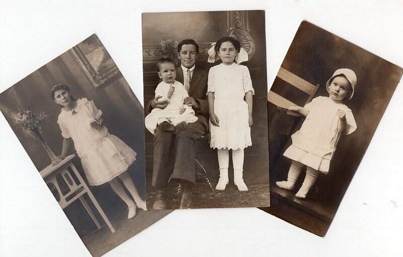 RPPC Lot of 3 Photos of Darling Children w Hats & Hair Bows Vintage Postcards