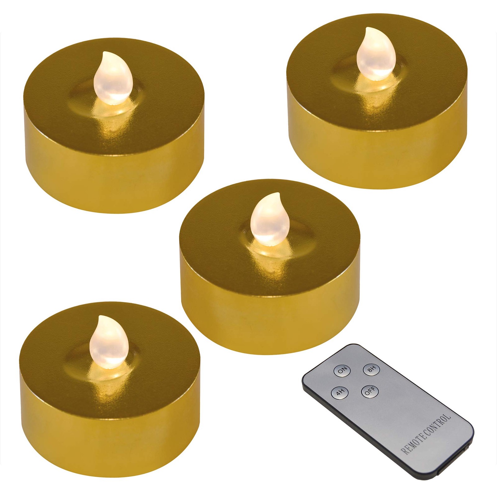 LumaBase Extra Large Battery Tea Lights with Remote Control Gold Set 4