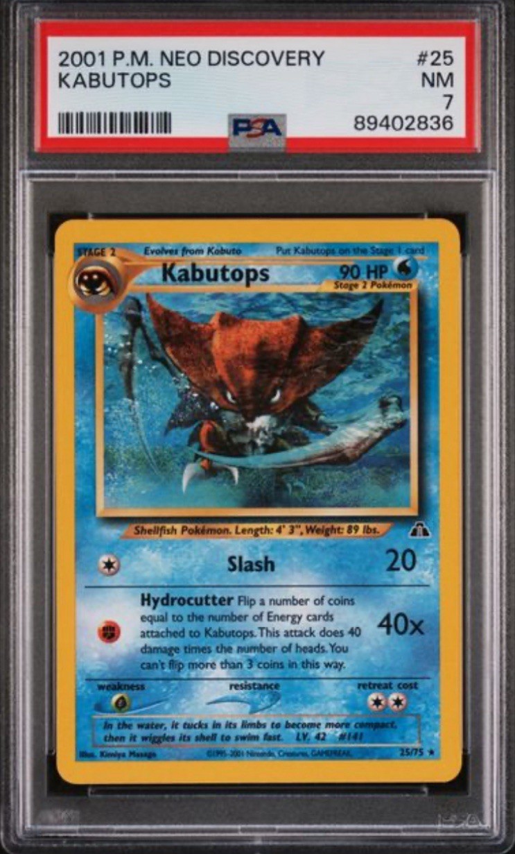 Pokémon Neo Discovery Kabutops Card 25/75 Non Holo Rare PSA 7 WOTC Vintage