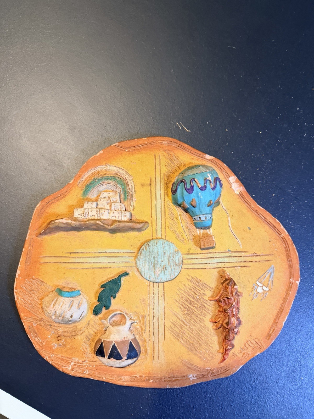 Vintage 1999 Pottery Wall Art GEORGIELLAS Ideas Signed Decorative Aztec 12x12