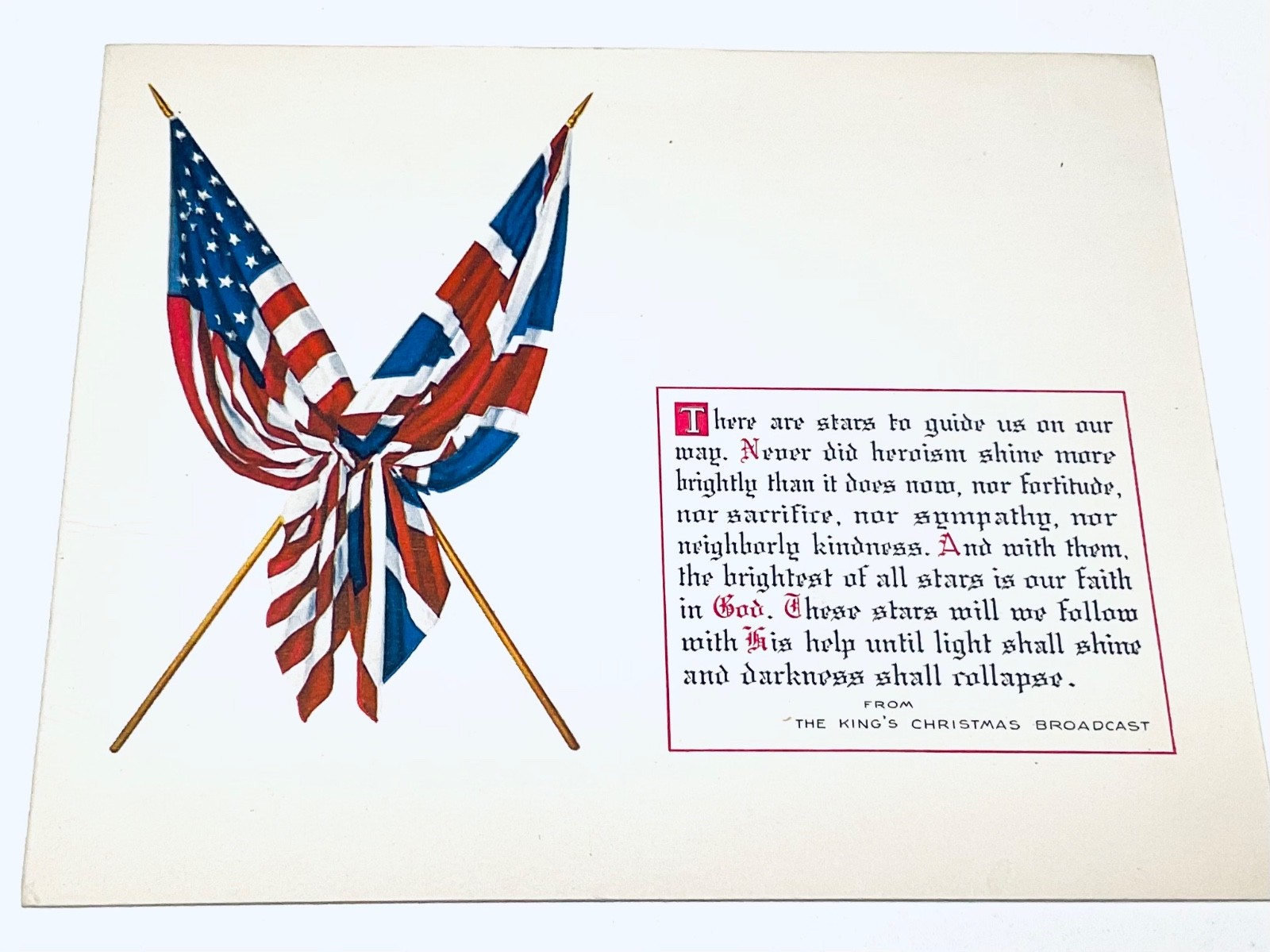 1941 WWII King George VI Christmas Broadcast British War Relief USA UK Card