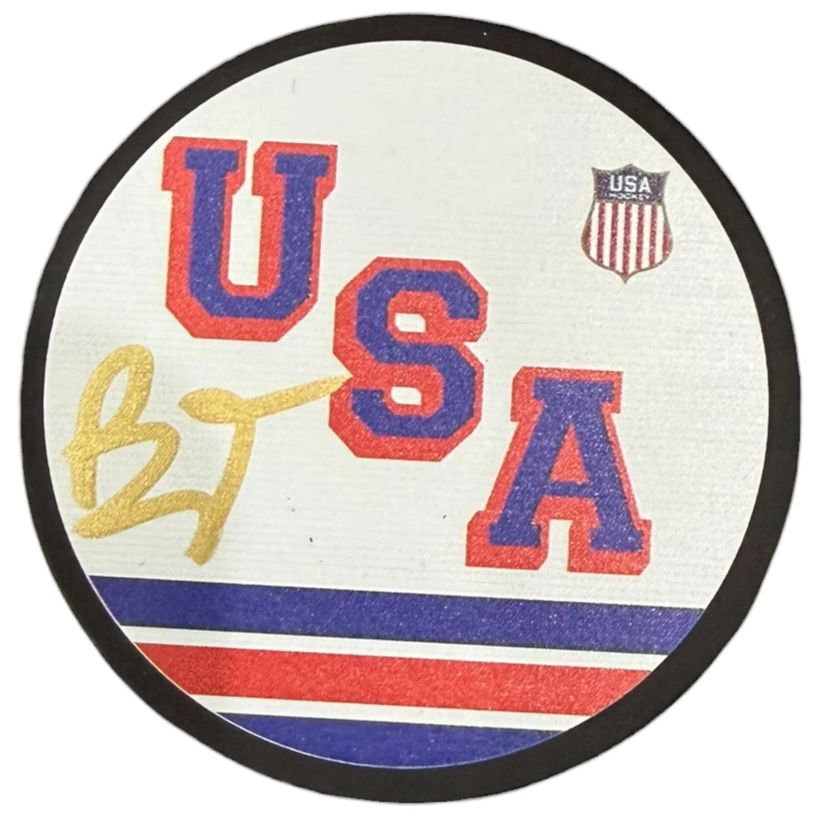 Brady Tkachuk Autographed Team USA Olympics (White) Jersey Style Hockey Puck - J