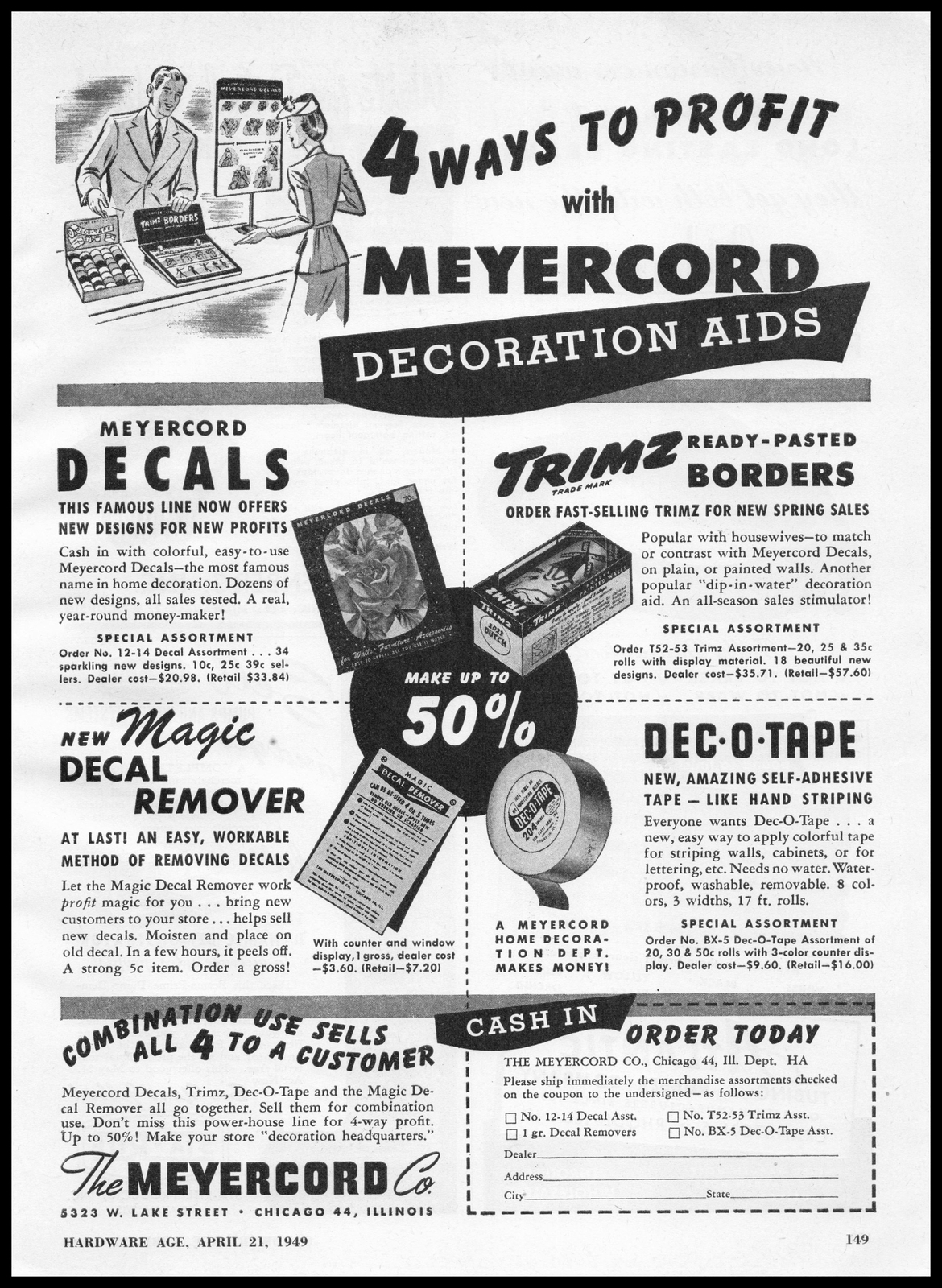 1949 Meyercord Co. Chicago Magic Decal Remover Trimz Dec-O-Tape Vintage Print Ad
