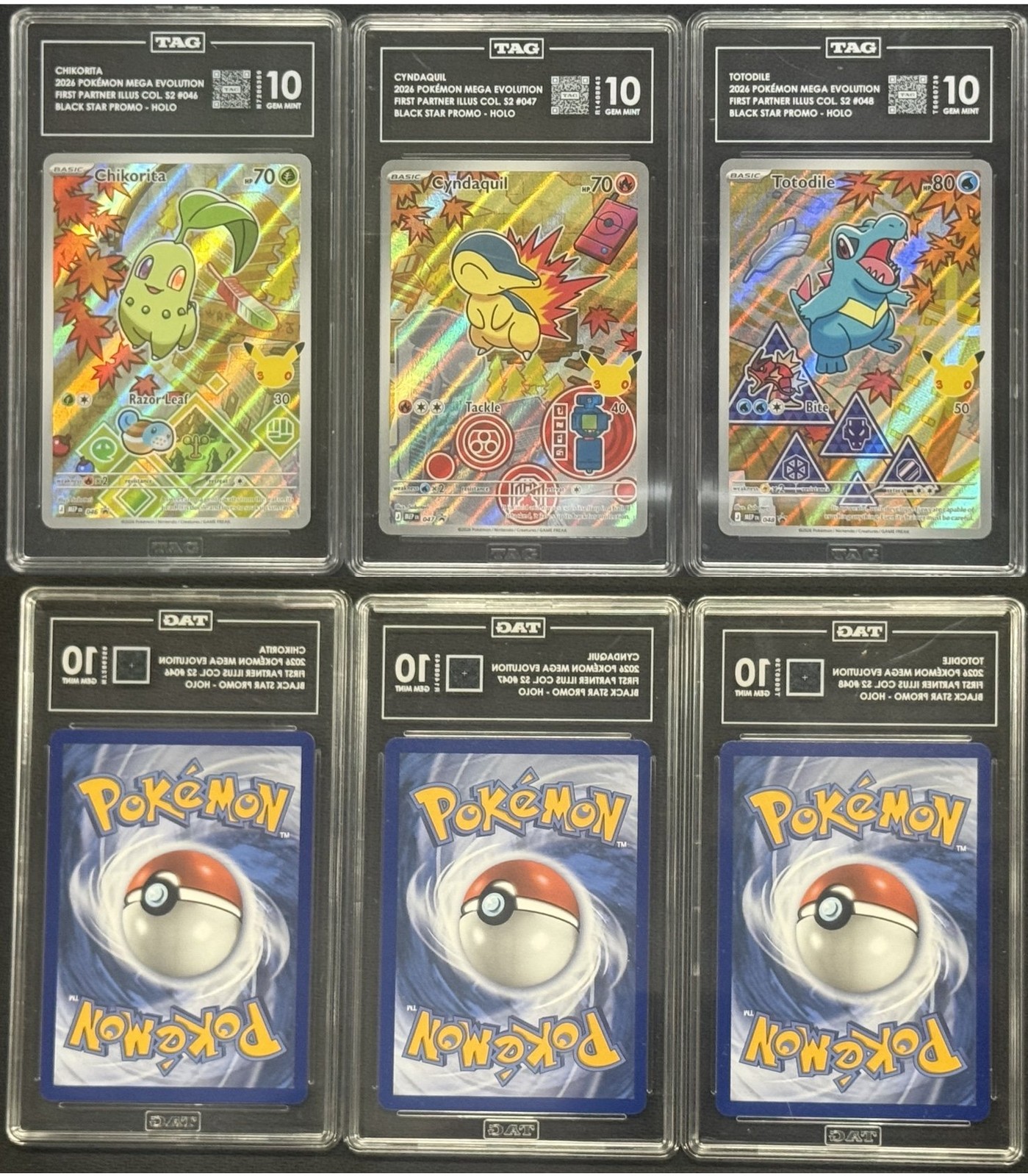 Chikorita Cyndaquil Totodile  Pokemon First Partner Series 2 All Tag 10 PSA #