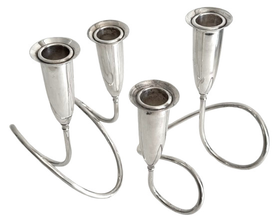 Pair Vintage Napier Silver Plated Modern Candleholders