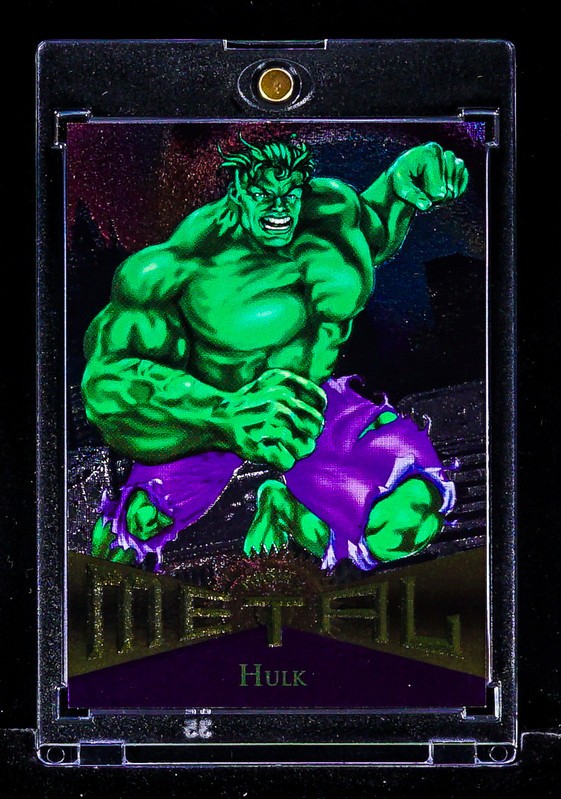 Hulk RARE VINTAGE METAL FOIL ETCHED SMASH CARD Marvel Avengers INCREDIBLE