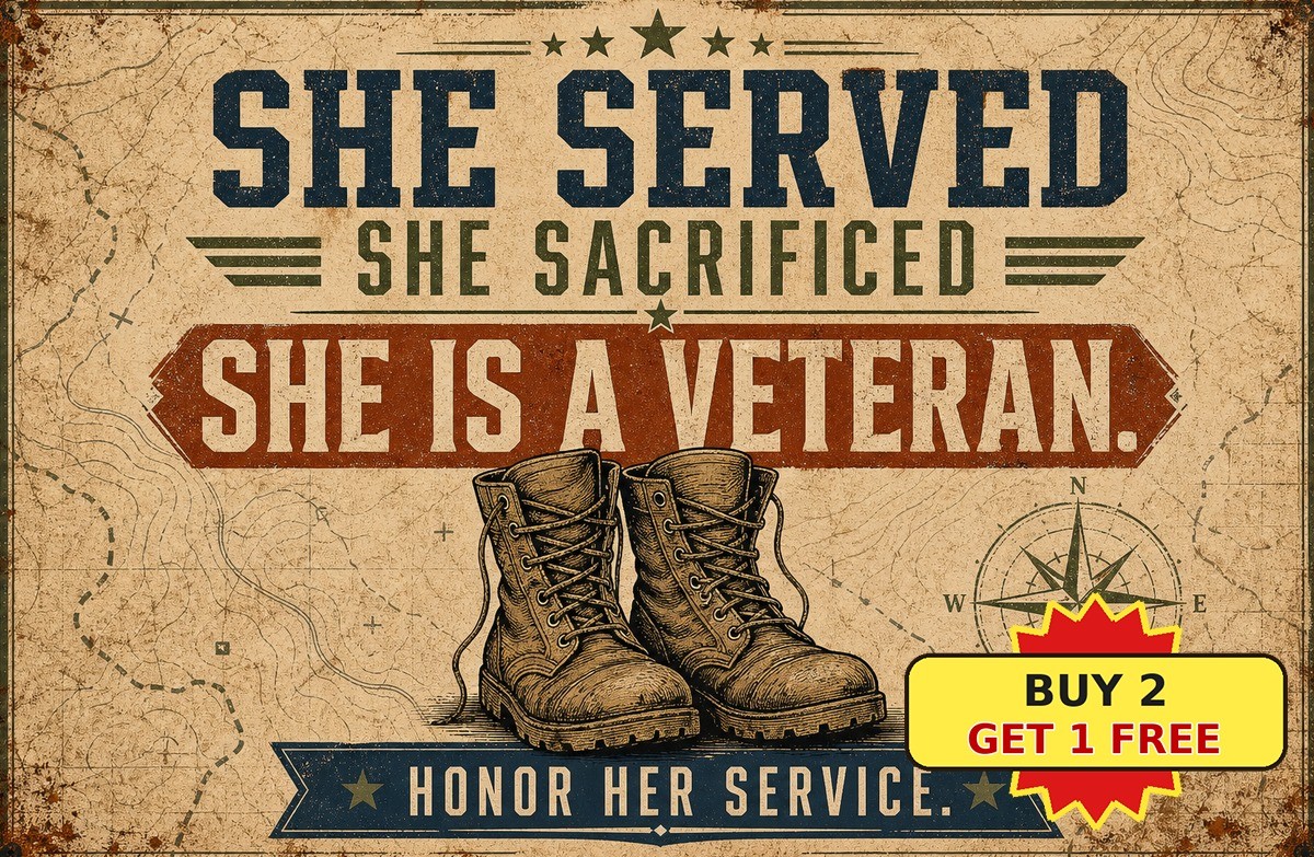 Retro Female Veteran Armed Forces Military Hero Pride Metal Tin Sign Decor