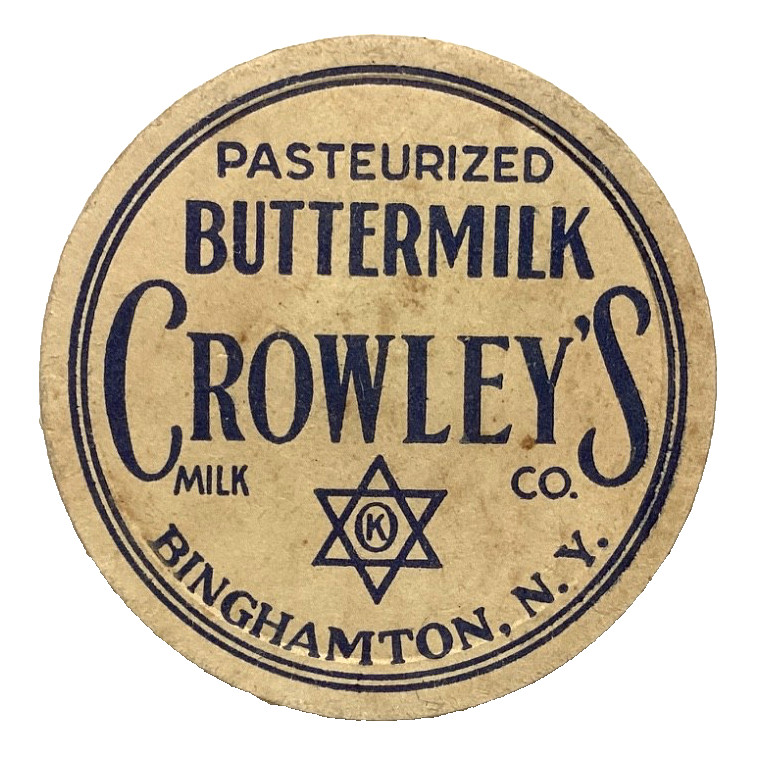 CROWLEY\'S MILK CO  KOSHER BUTTERMILK  OK LAB  BINGHAMTON  NY  MILK BOTTLE CAPS