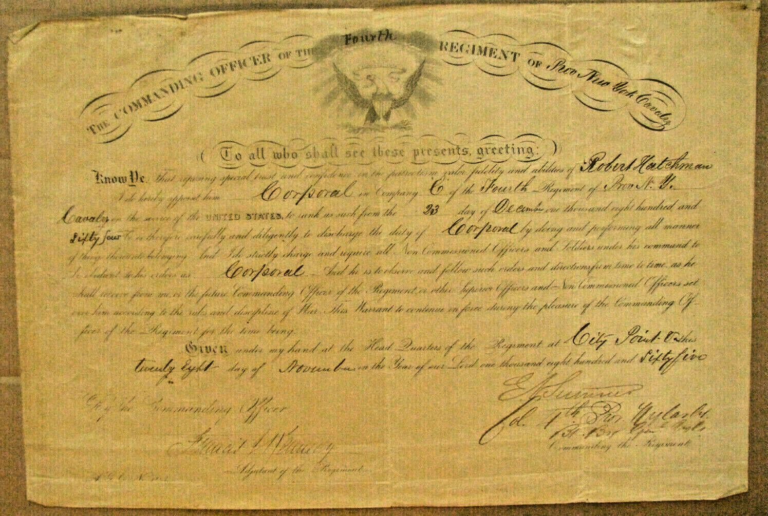 CIVIL WAR CITY POINT VIRGINIA  NEW YORK CAVALRY COMMISSION