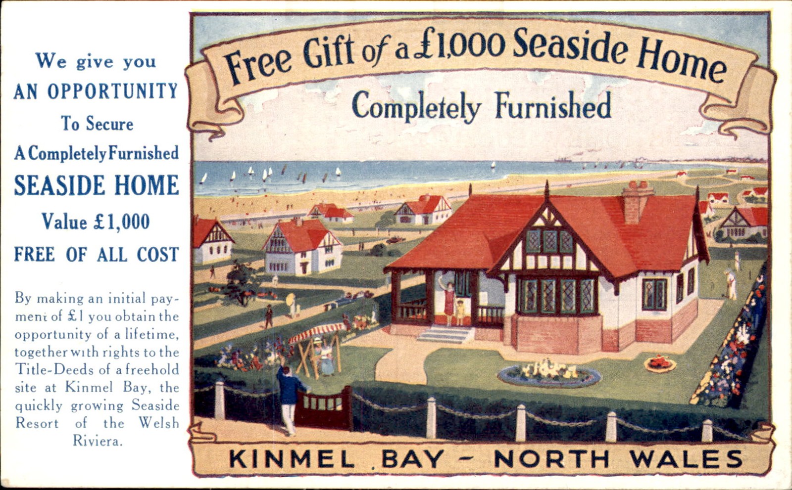 Kinmel Bay North Wales Seaside Home c1920s-30s Vintage Postcard