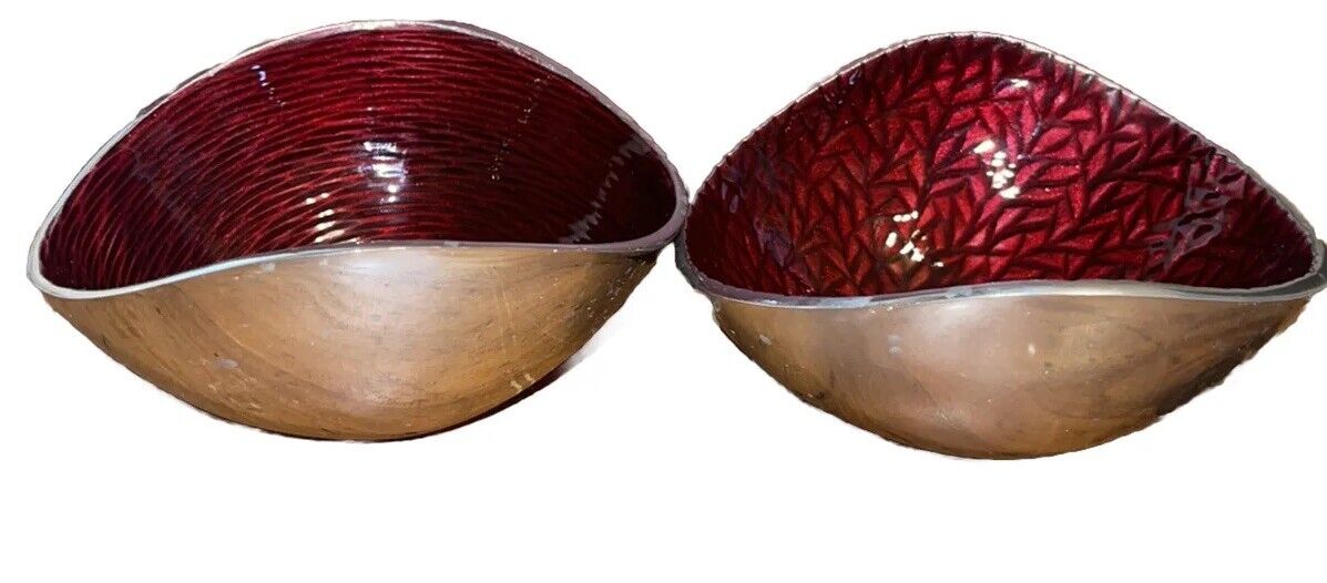 2 Red Enameled And Aluminum Nut Snack Bowls ￼mcm Style Simply Designz Fun