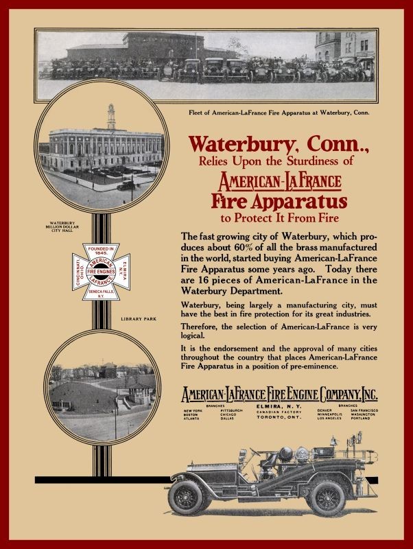 1925 American LaFrance Fire Trucks Waterbury CT Fire Dept New Metal Sign: 12x16