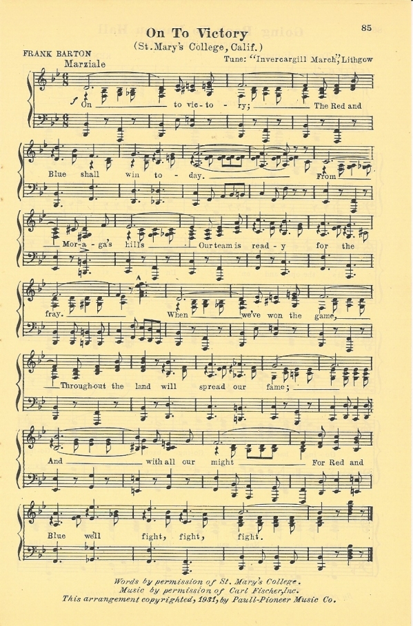 ST. MARY\'S COLLEGE (Calif.) Vintage Song Sheet c 1931 \
