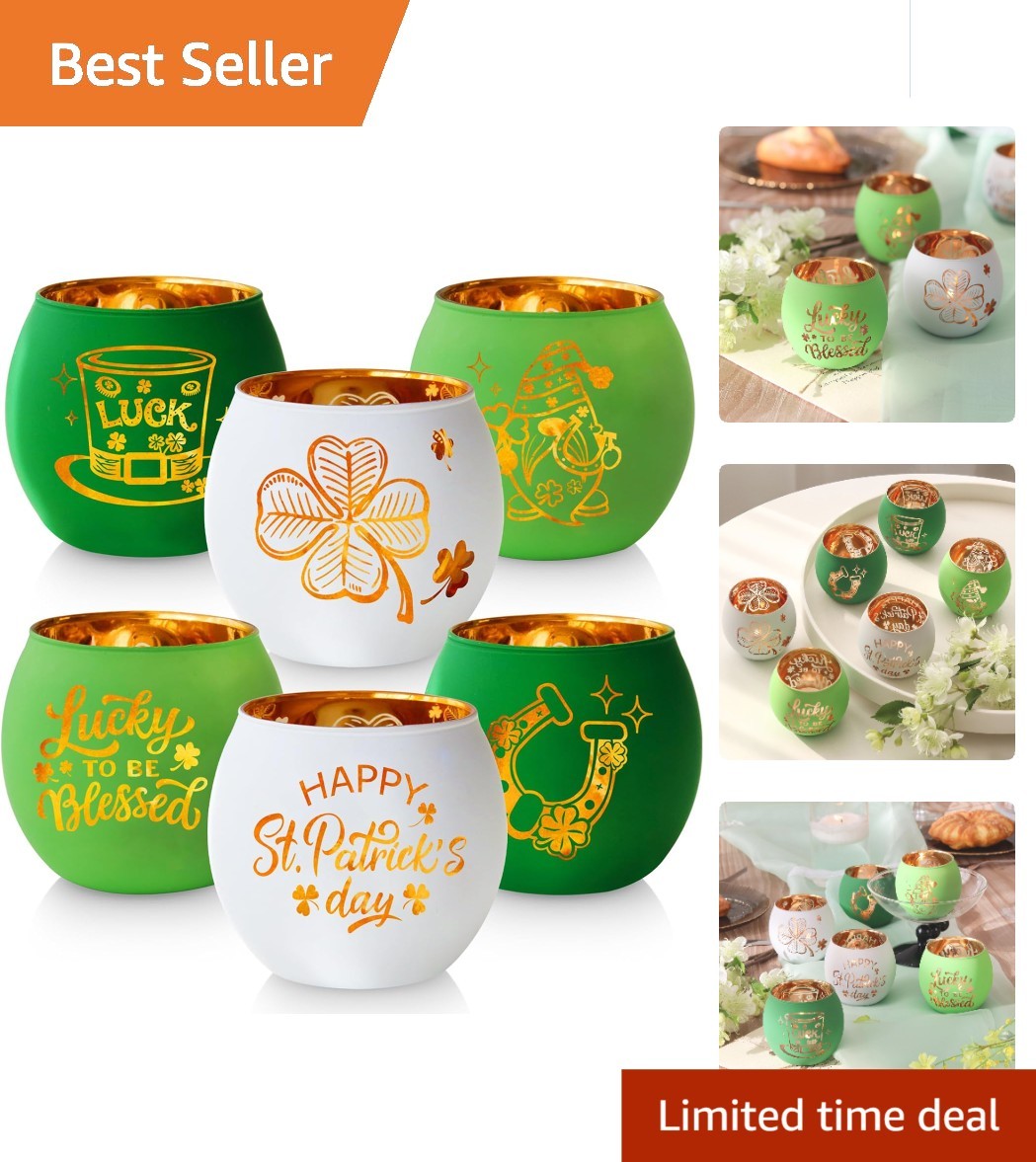 St. Patrick\'s Day Candle Holders 6PCS St Patricks Day Shamrocks Decorations f...