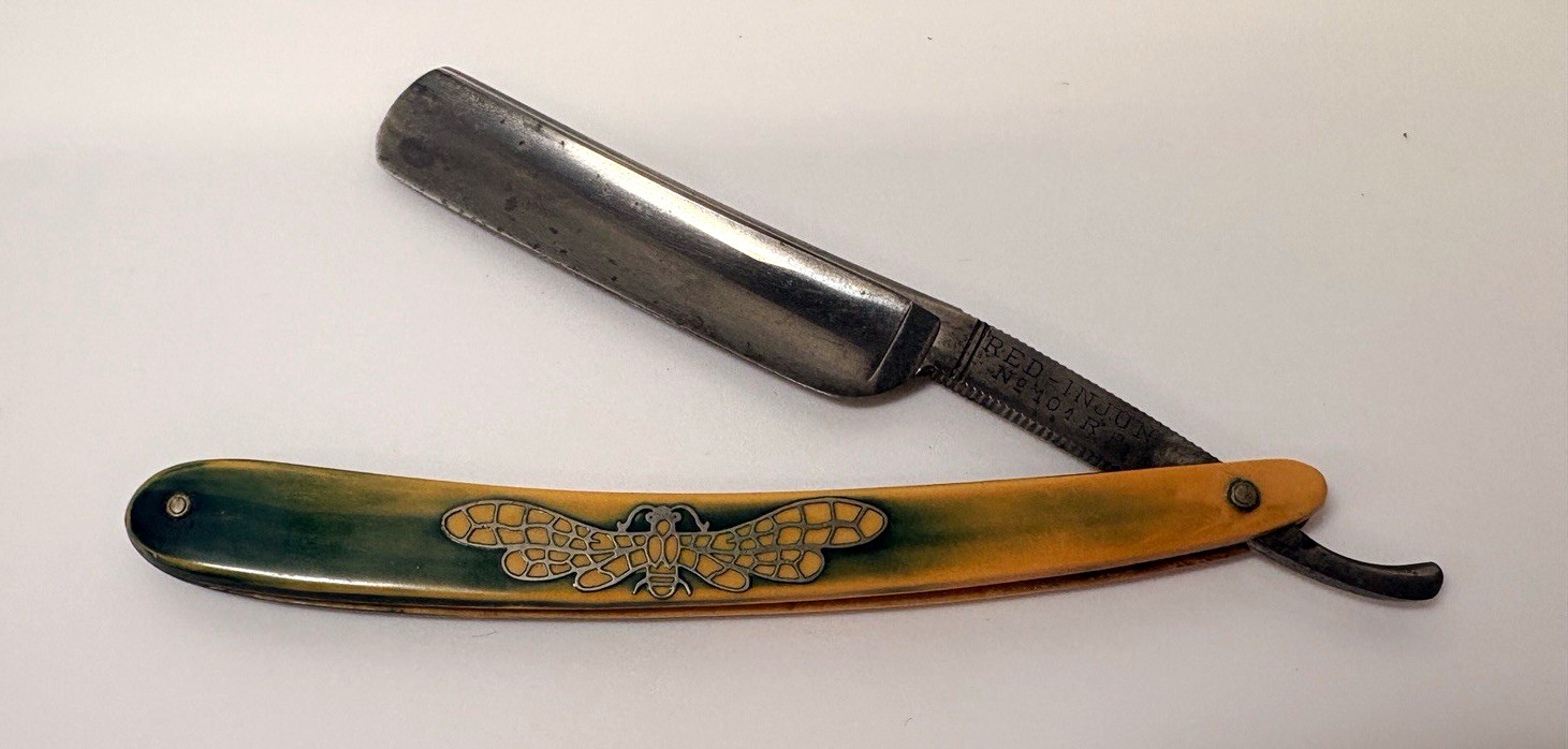 Vintage H.Boker Straight Edge Razor w/ inlaid Moth -101RP - S702