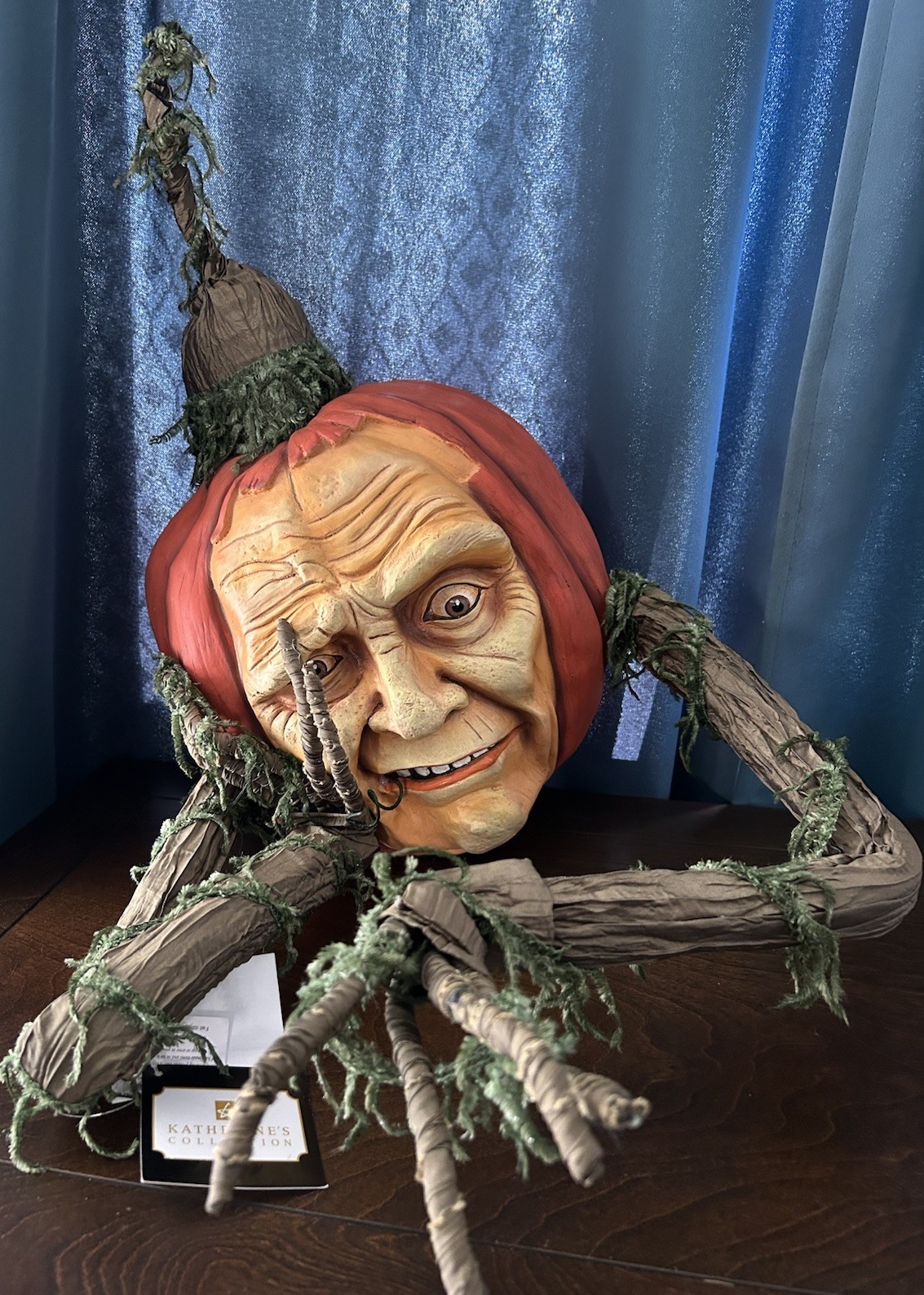 Katherine’s Collection Halloween Pumpkin Figure with Twig Arms Large 12” X 14”