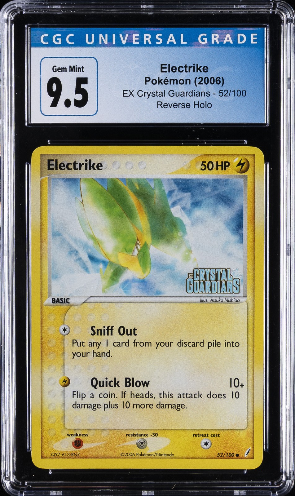 2006 POKEMON EX CRYSTAL GUARDIANS,  REVERSE HOLO #52/100 ELECTRIKE CGC 9.5