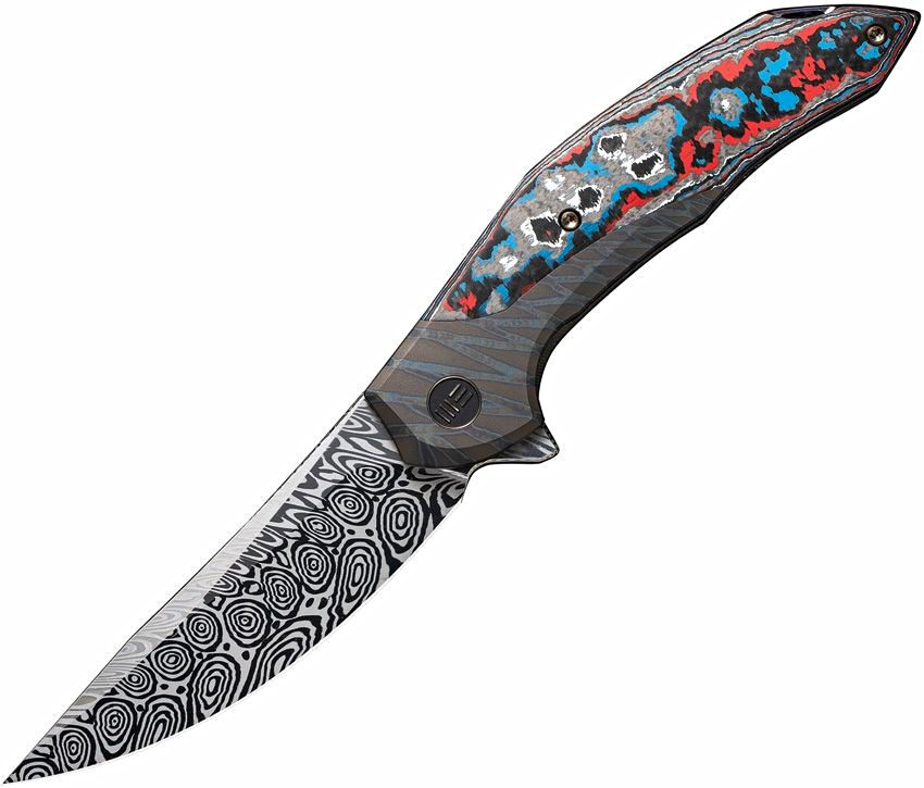 WE Knife Merata Titanium Frame Lock Damascus Drop Point Plain Edge w/ Clip