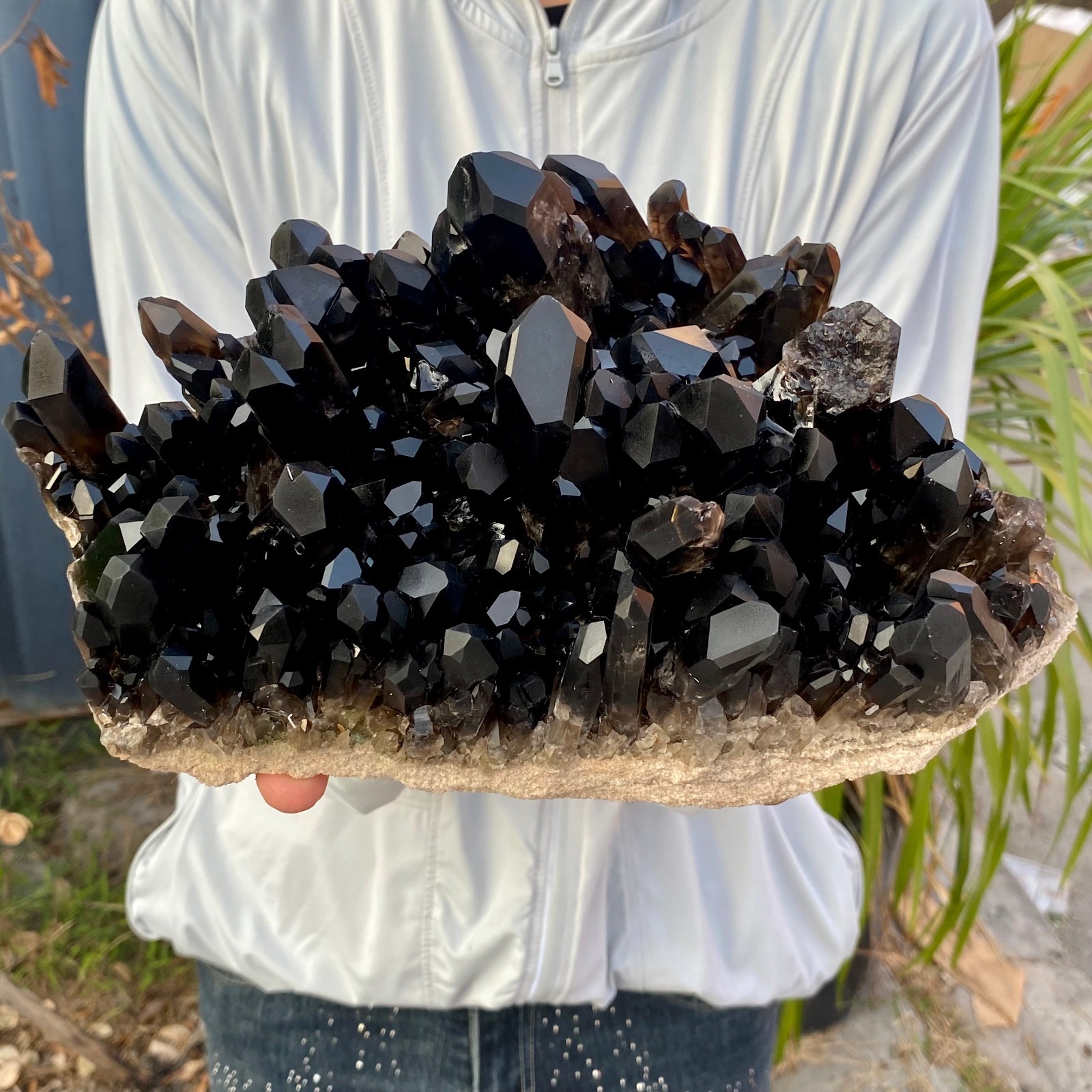 9.59LB Large Natural Smoky Black Quartz Cluster Crystal Specimen Healing