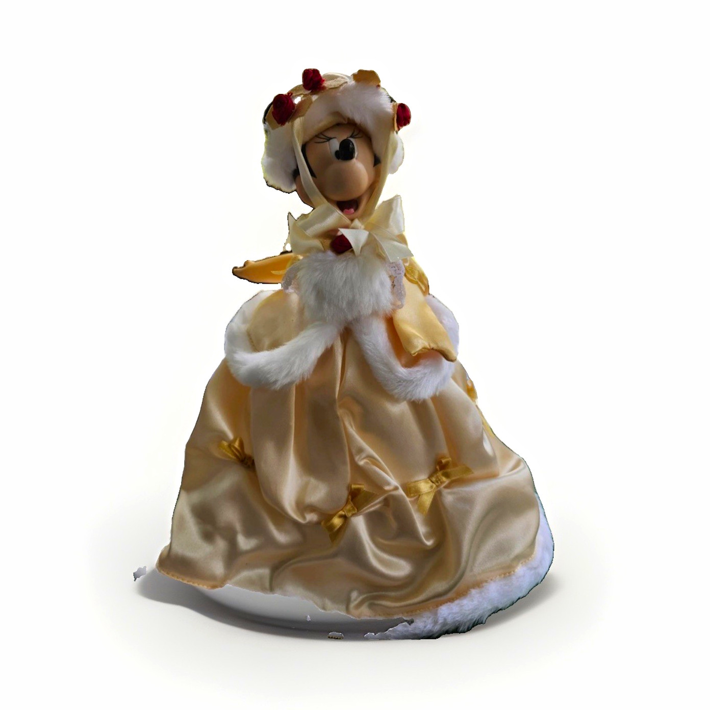 Rare Retro Disney Parks Victorian Minnie Mouse Tree Topper, Gold Satin Gown