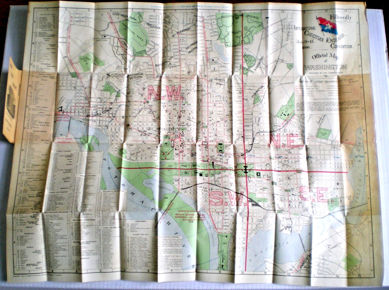 1896 Rare Washington DC Pocket Map ~ 15th Christian Endeavor Convention ~ Anson 
