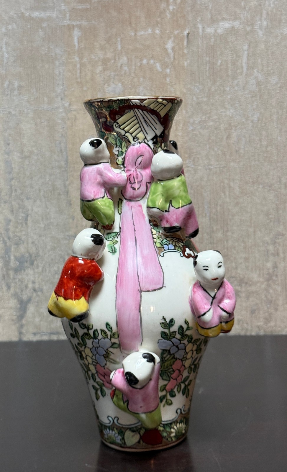 Vtg Hand Painted Satsuma Fertility Vase 10