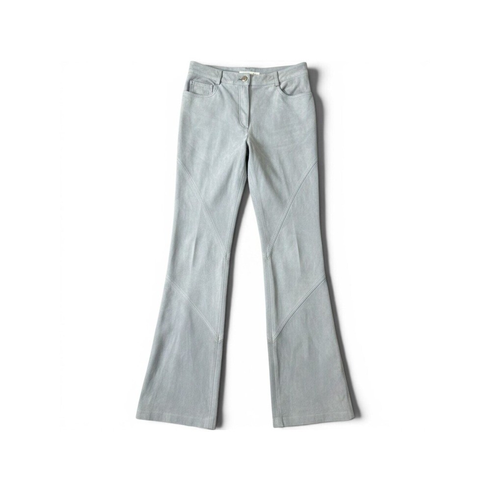 Escada Blue Suede Flare Pants Diagonal Seam Trousers Size 36 Made in Germany